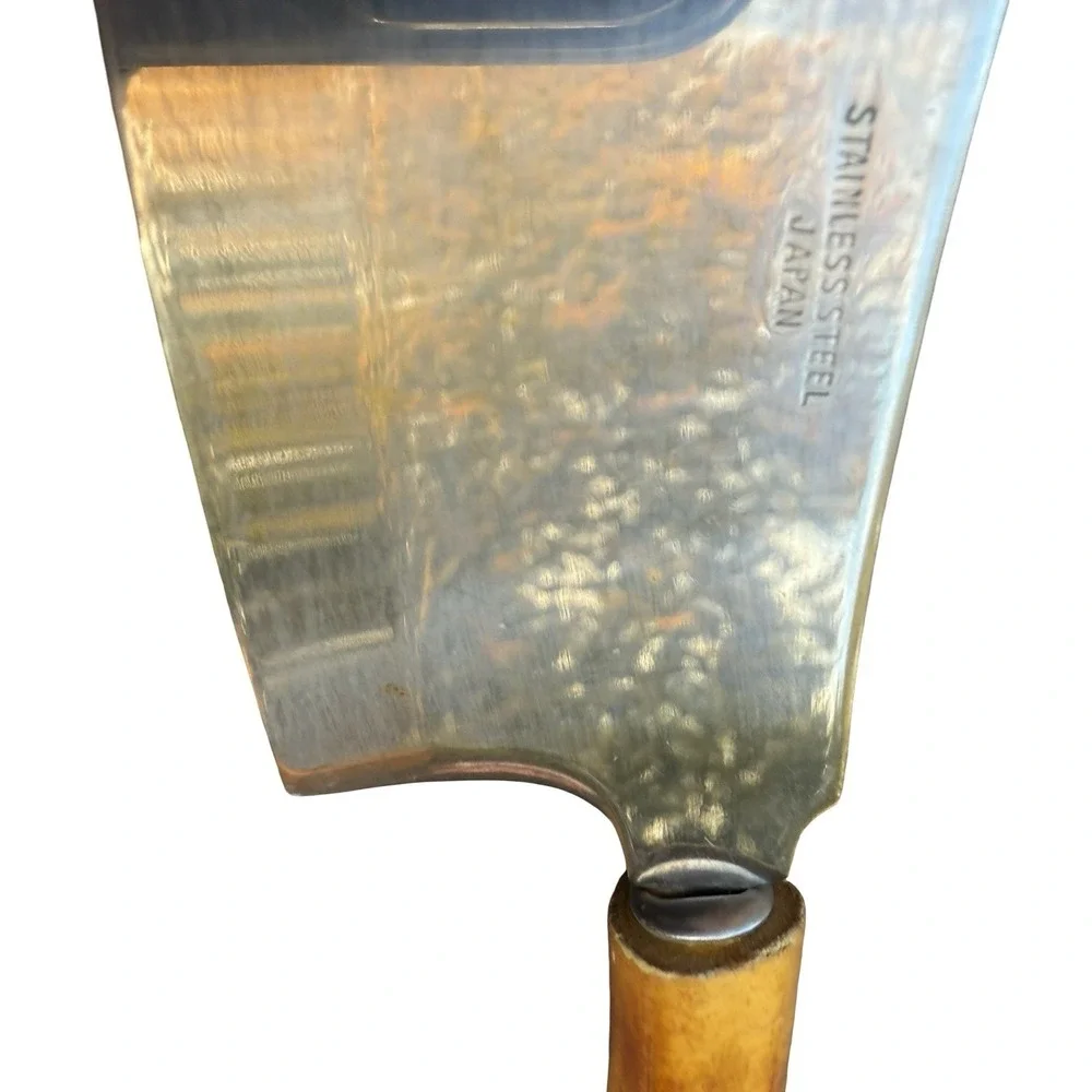 Vintage Bamboo Handle Cheese Cleaver Stainless Steel Made in Japan Rare Knife